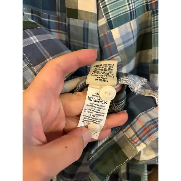 LL BEAN Women’s PATCHWORK Hoodie Anorak SHIRT 1/2 Zip Green Blue Size Large - Picture 7 of 7